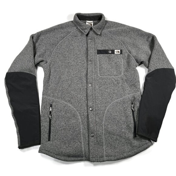 North Face Gordon Lyons Fleece Snap Button Shirt Jacket Mens Small Shacket Gray - Picture 1 of 13